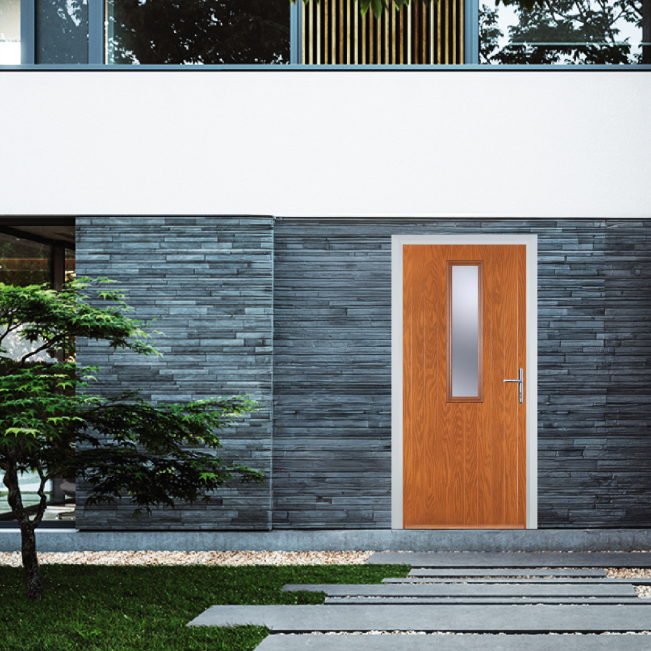 Door Stop Mid Square (57) Composite Contemporary Door In Oak Image