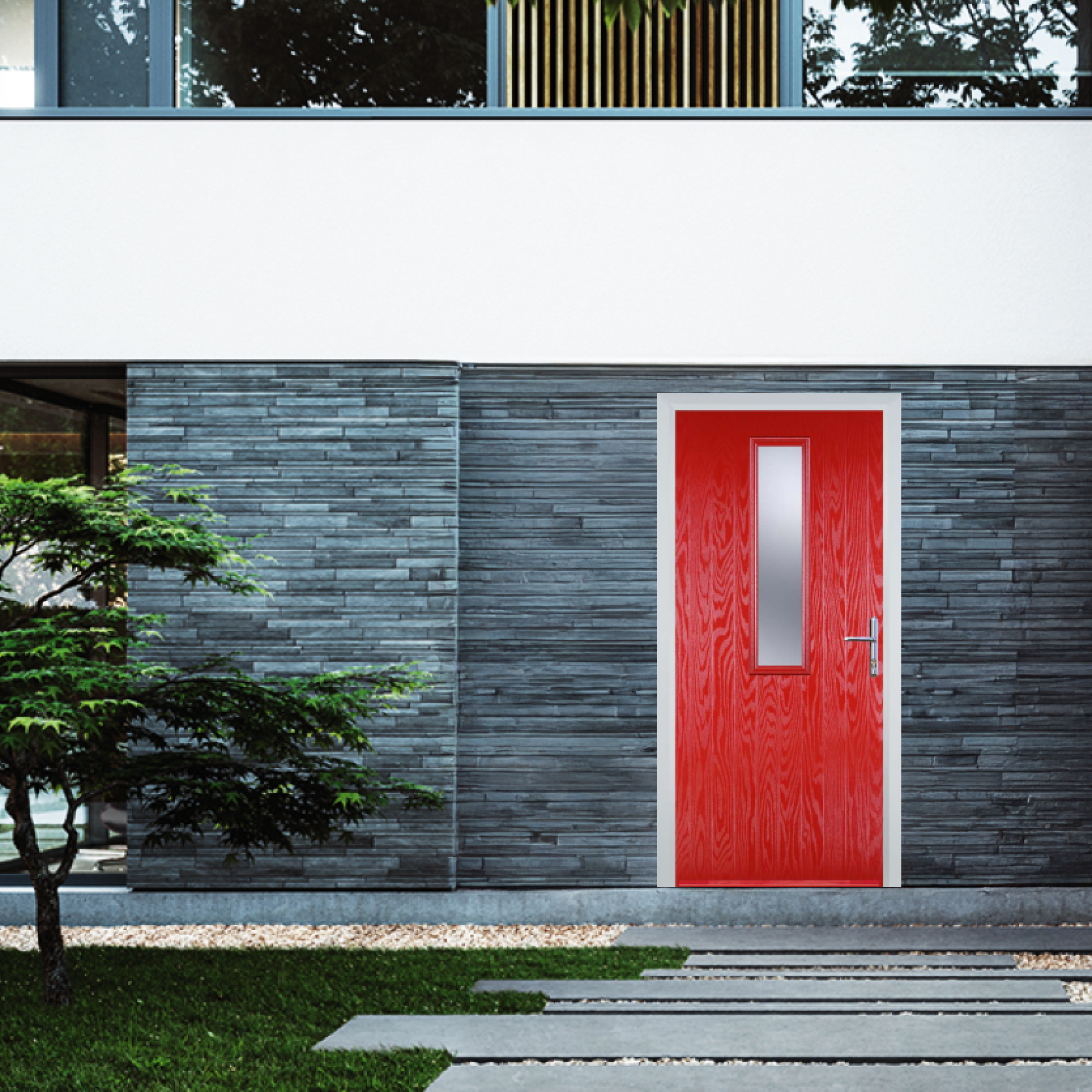 Door Stop Mid Square (57) Composite Contemporary Door In Poppy Red (High Gloss) Large
                        Image