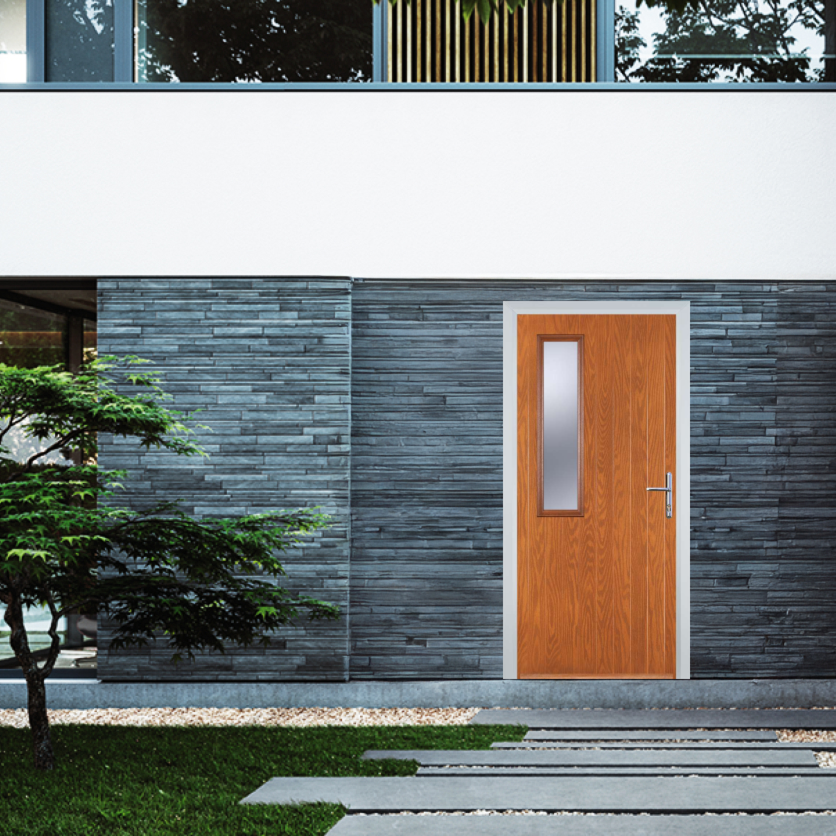 Door Stop Mid Square (58) Composite Contemporary Door In Oak Large
                        Image