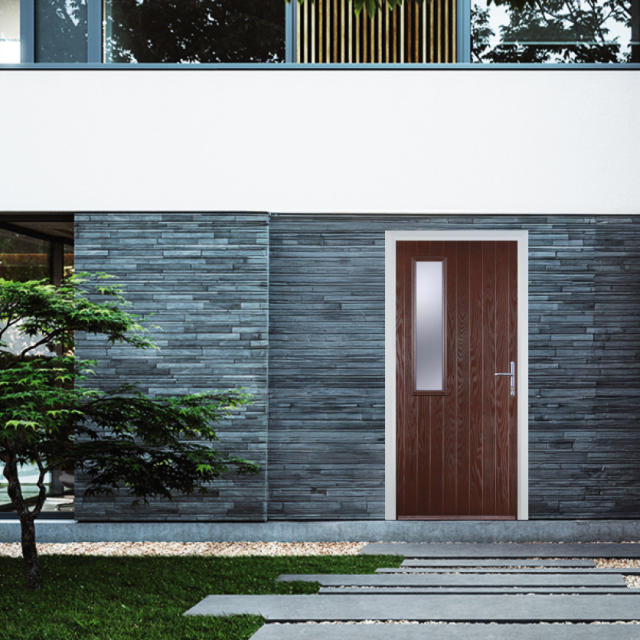 Door Stop Mid Square (58) Composite Contemporary Door In Dark Wood Thumbnail