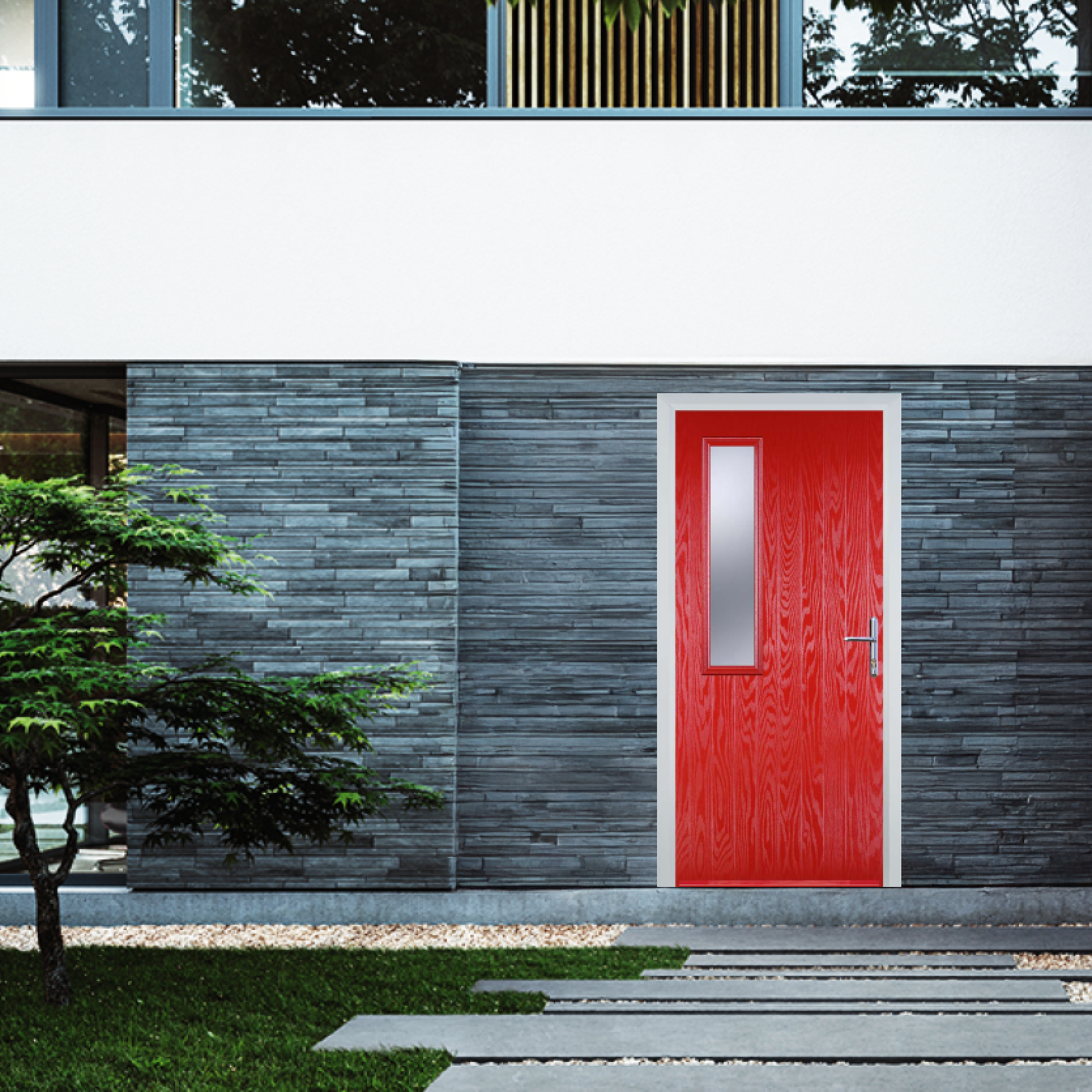 Door Stop Mid Square (58) Composite Contemporary Door In Poppy Red (High Gloss) Large
                        Image