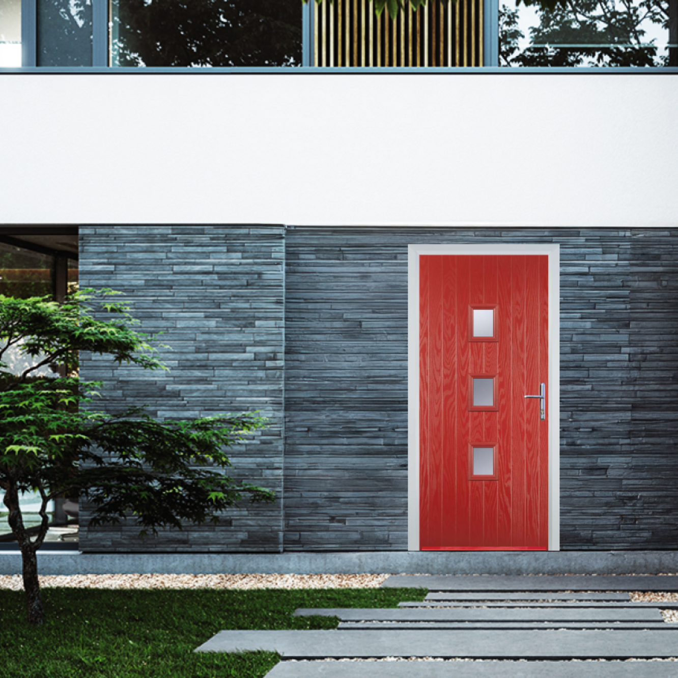 Door Stop 3 Square Mid (Y3) Composite Contemporary Door In Red Image