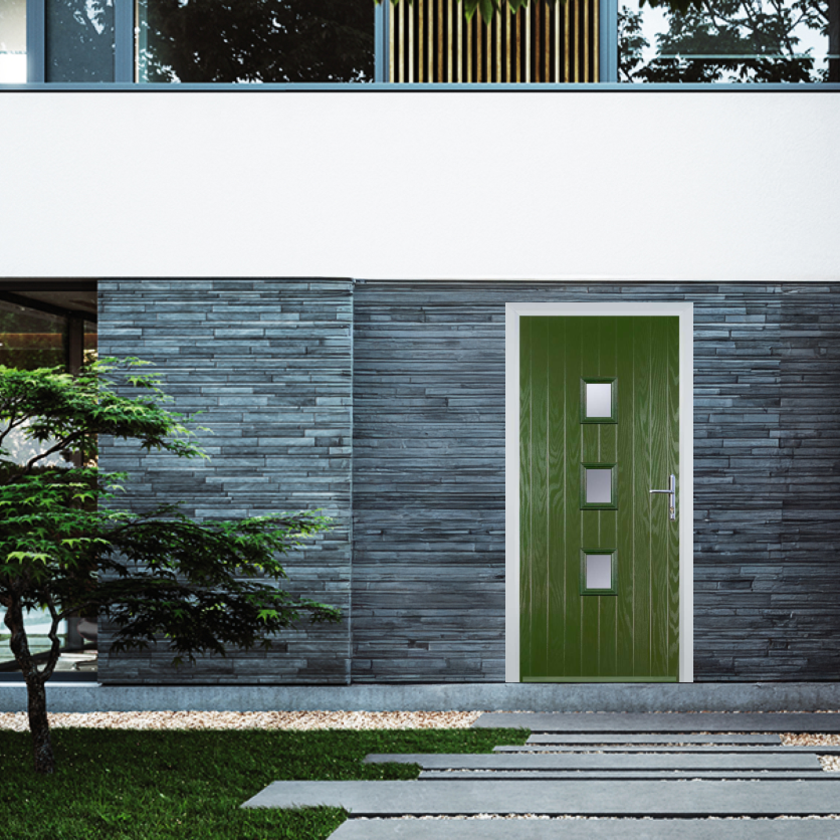 Door Stop 3 Square Mid (Y3) Composite Contemporary Door In Fern Green Large
                        Image