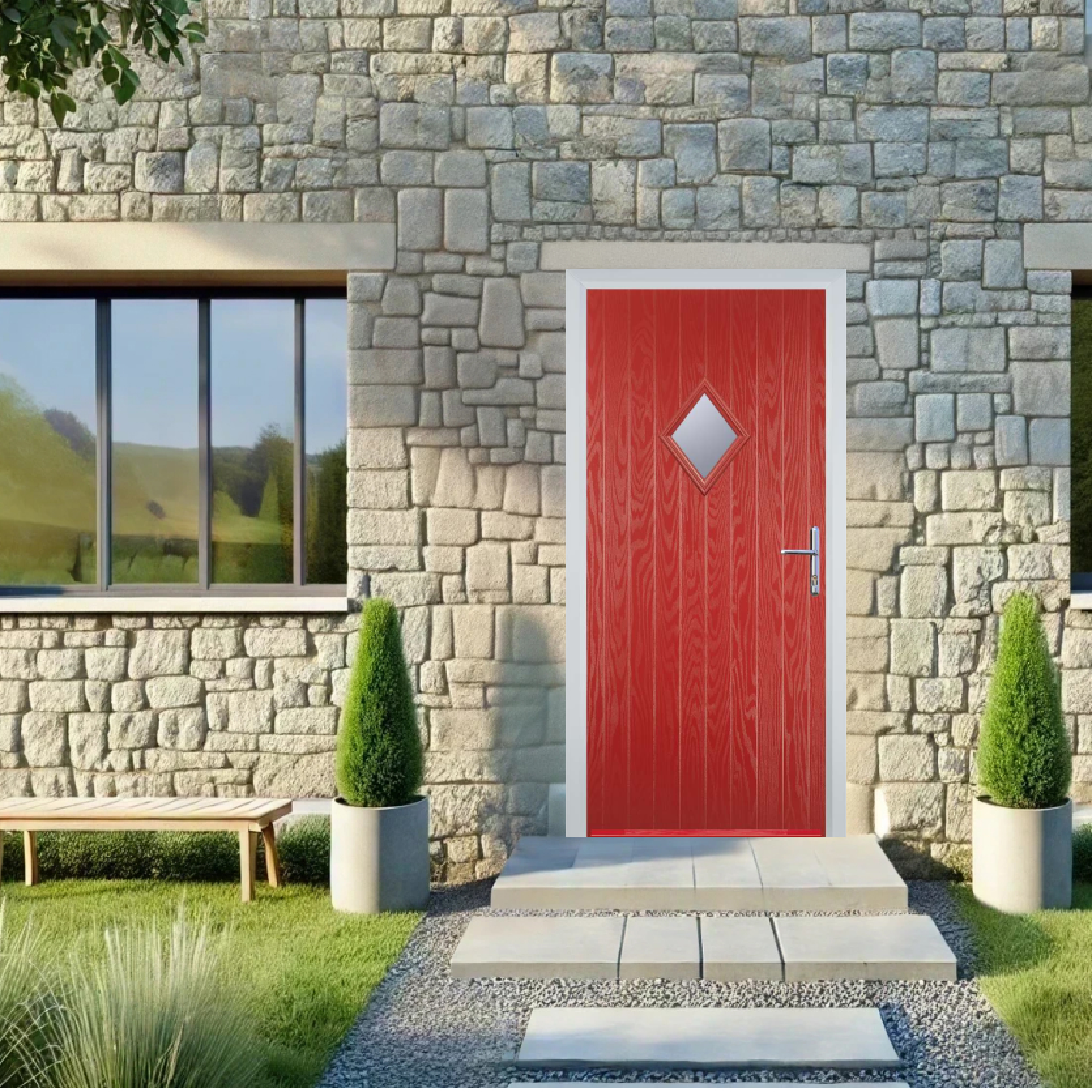 Door Stop Diamond (P) Composite Cottage Door In Red Large
                        Image