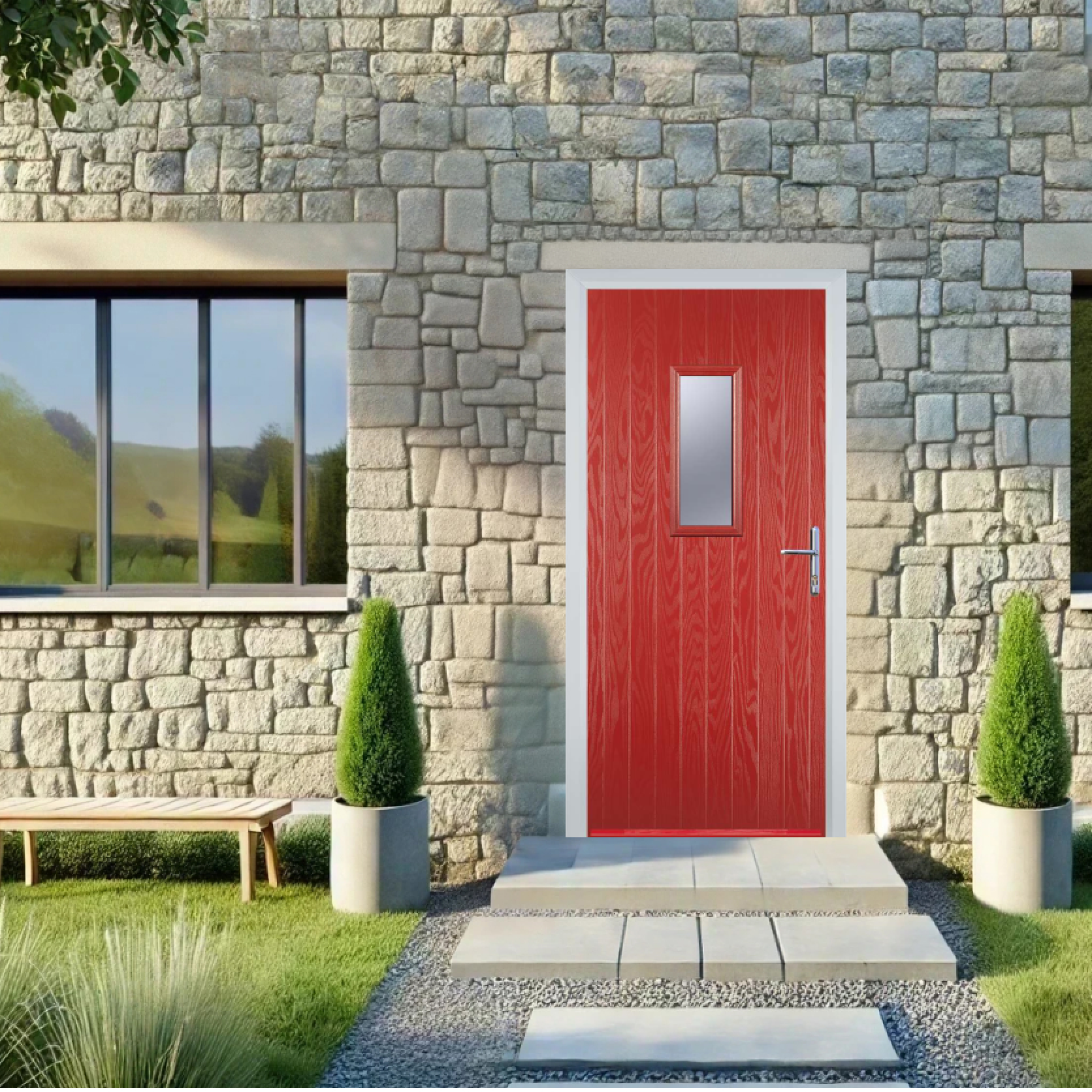 Door Stop 1 Square (U) Composite Cottage Door In Red Large
                        Image