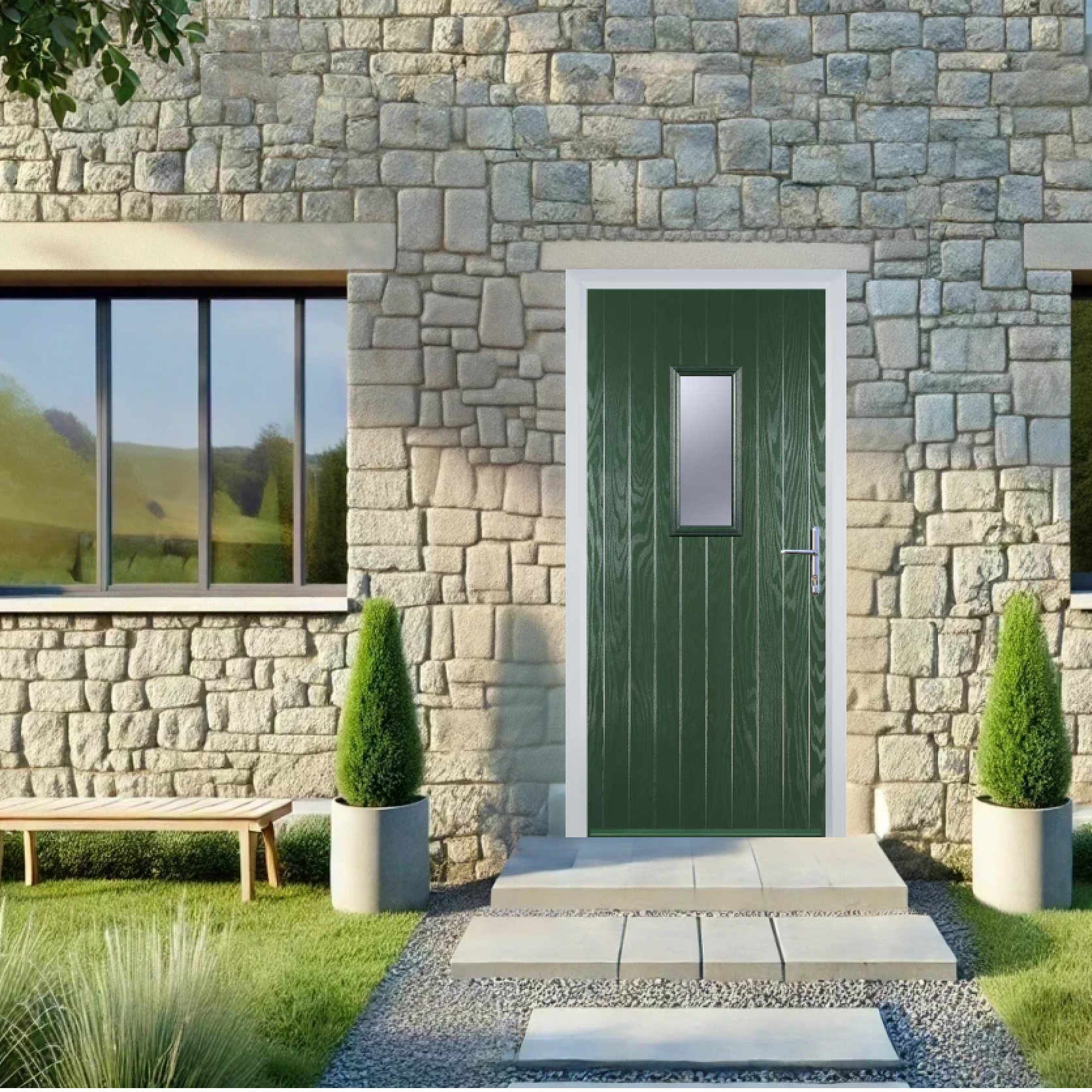 Door Stop 1 Square (U) Composite Cottage Door In Green Large
                        Image