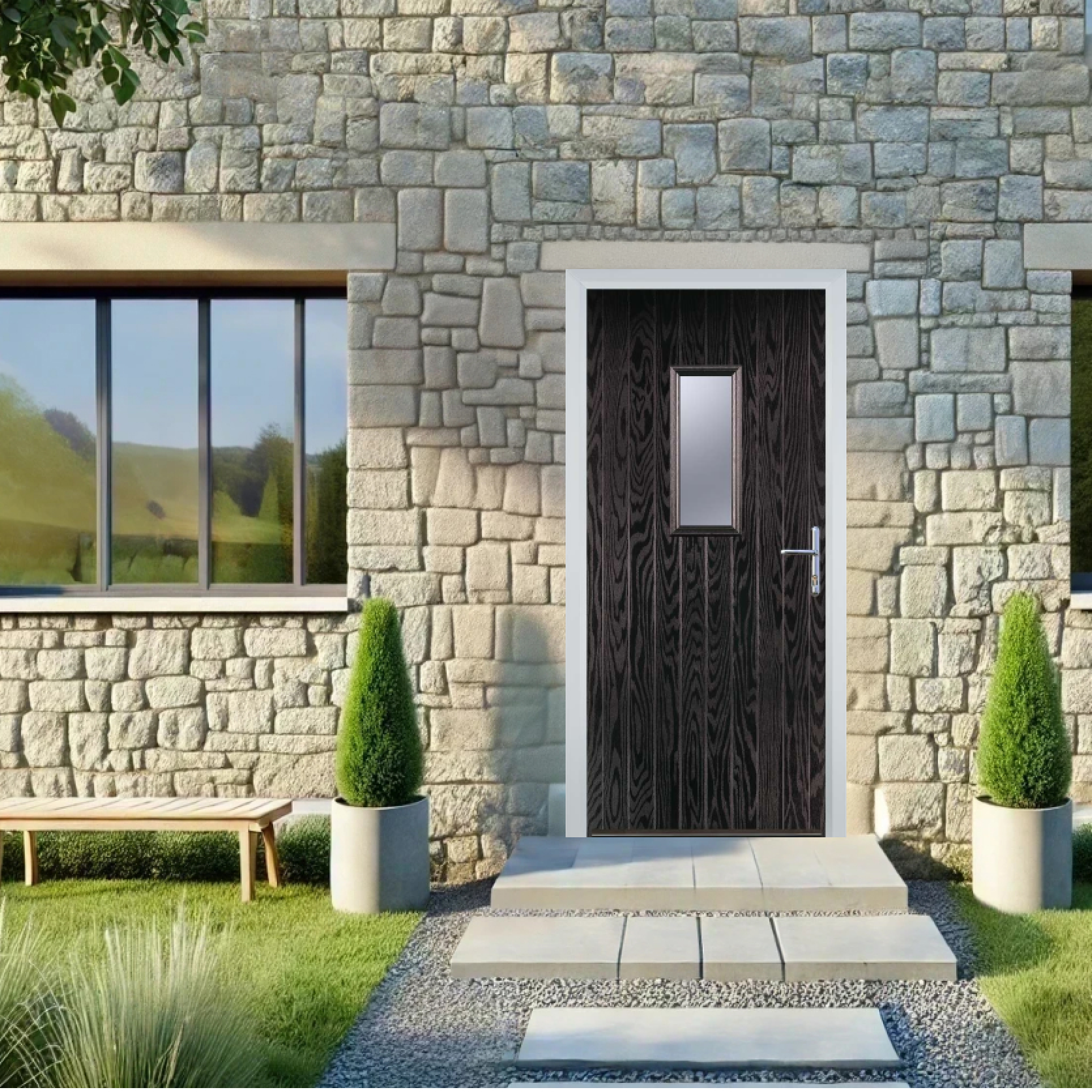 Door Stop 1 Square (U) Composite Cottage Door In Black Brown Large
                        Image