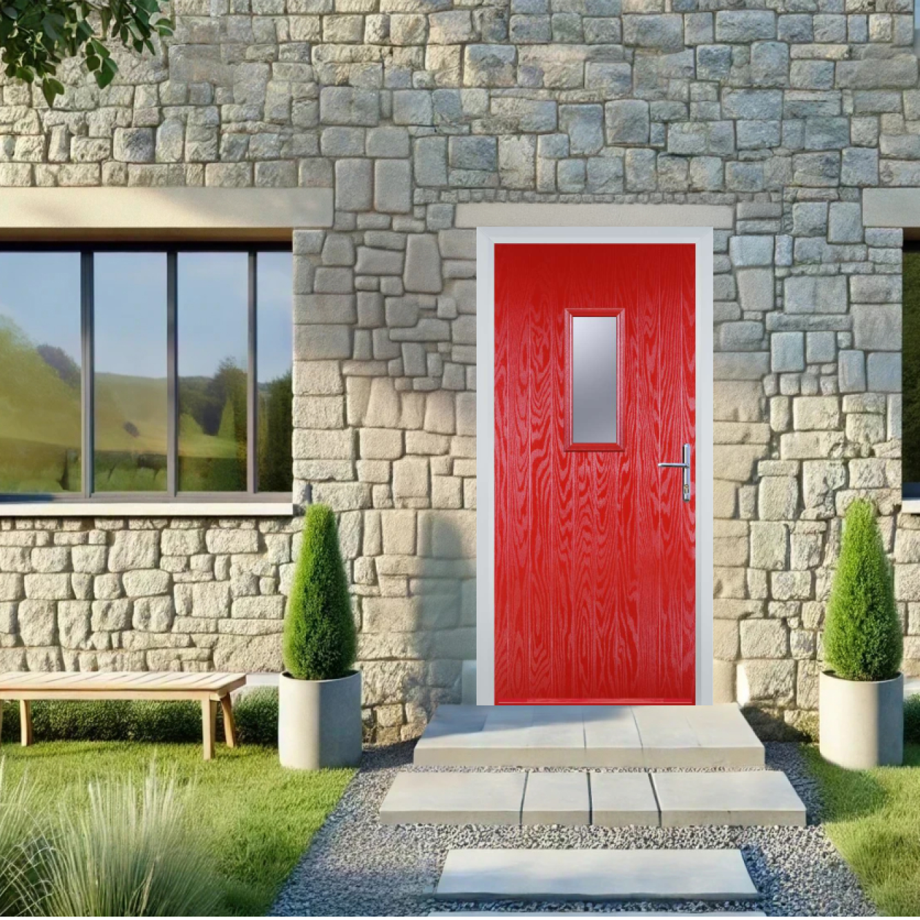 Door Stop 1 Square (U) Composite Cottage Door In Poppy Red (High Gloss) Image