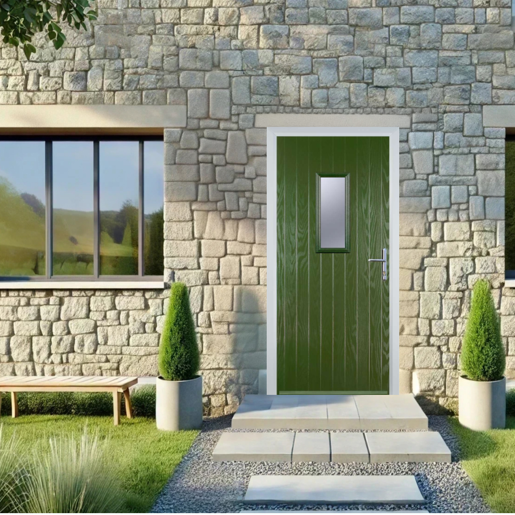 Door Stop 1 Square (U) Composite Cottage Door In Fern Green Large
                        Image