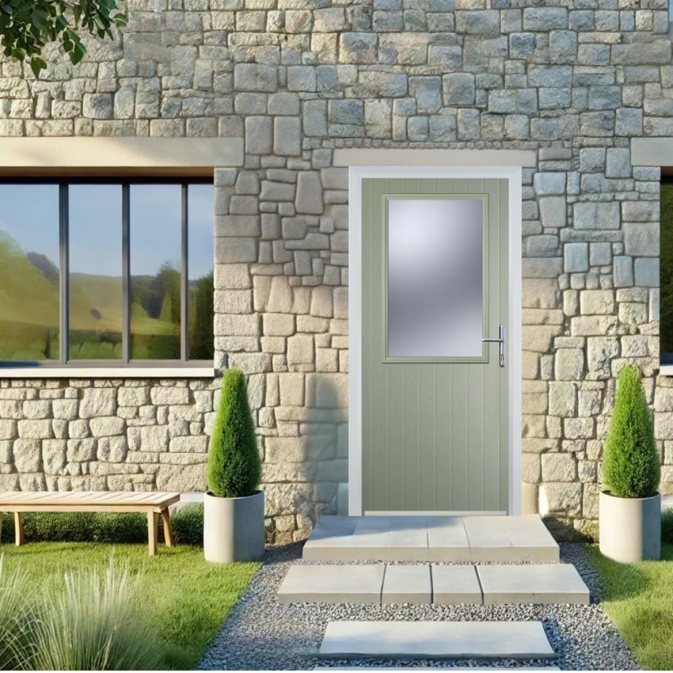 Door Stop Cottage Half Glaze (V) Composite Cottage Door In Pebble Grey Image