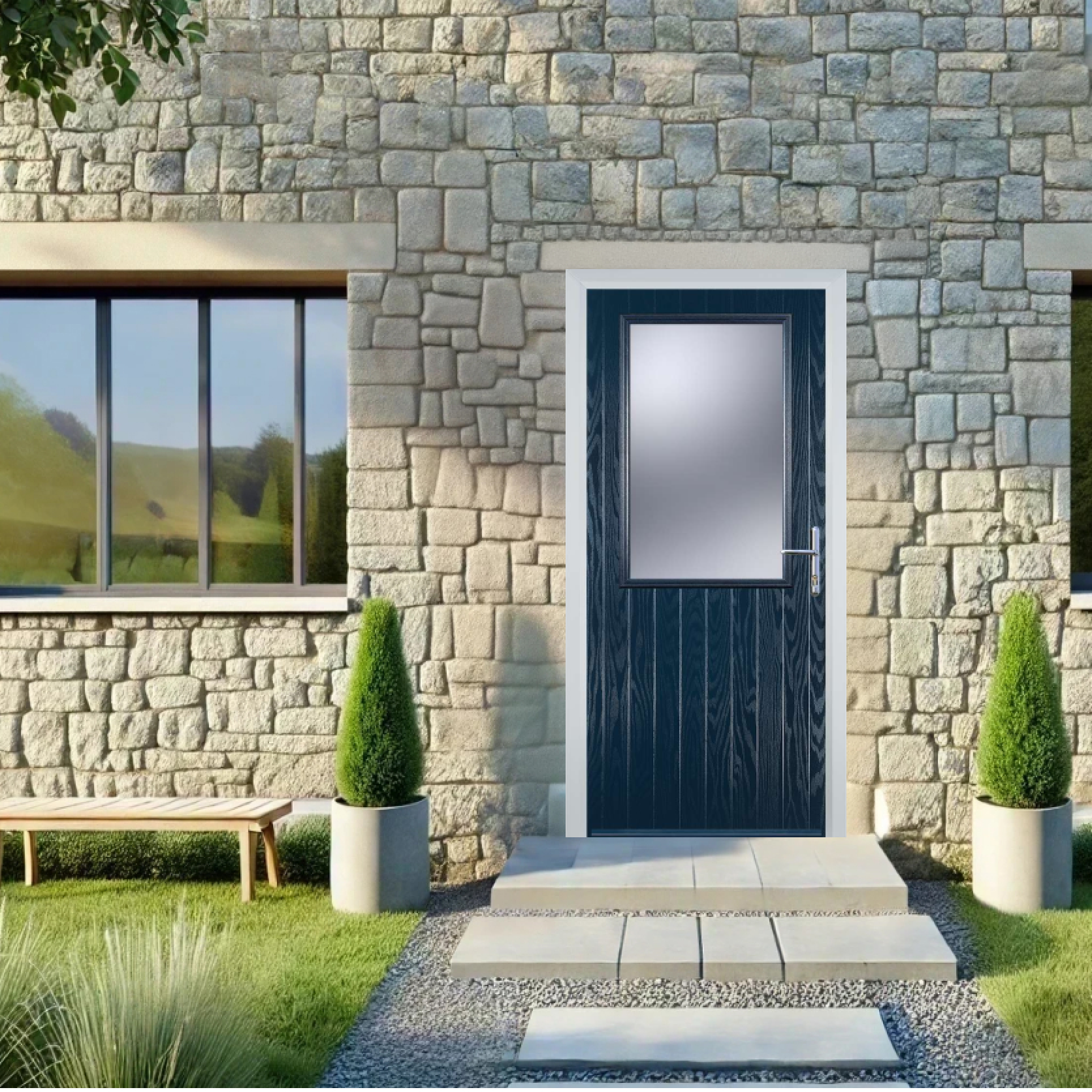 Door Stop Cottage Half Glaze (V) Composite Cottage Door In Blue Large
                        Image