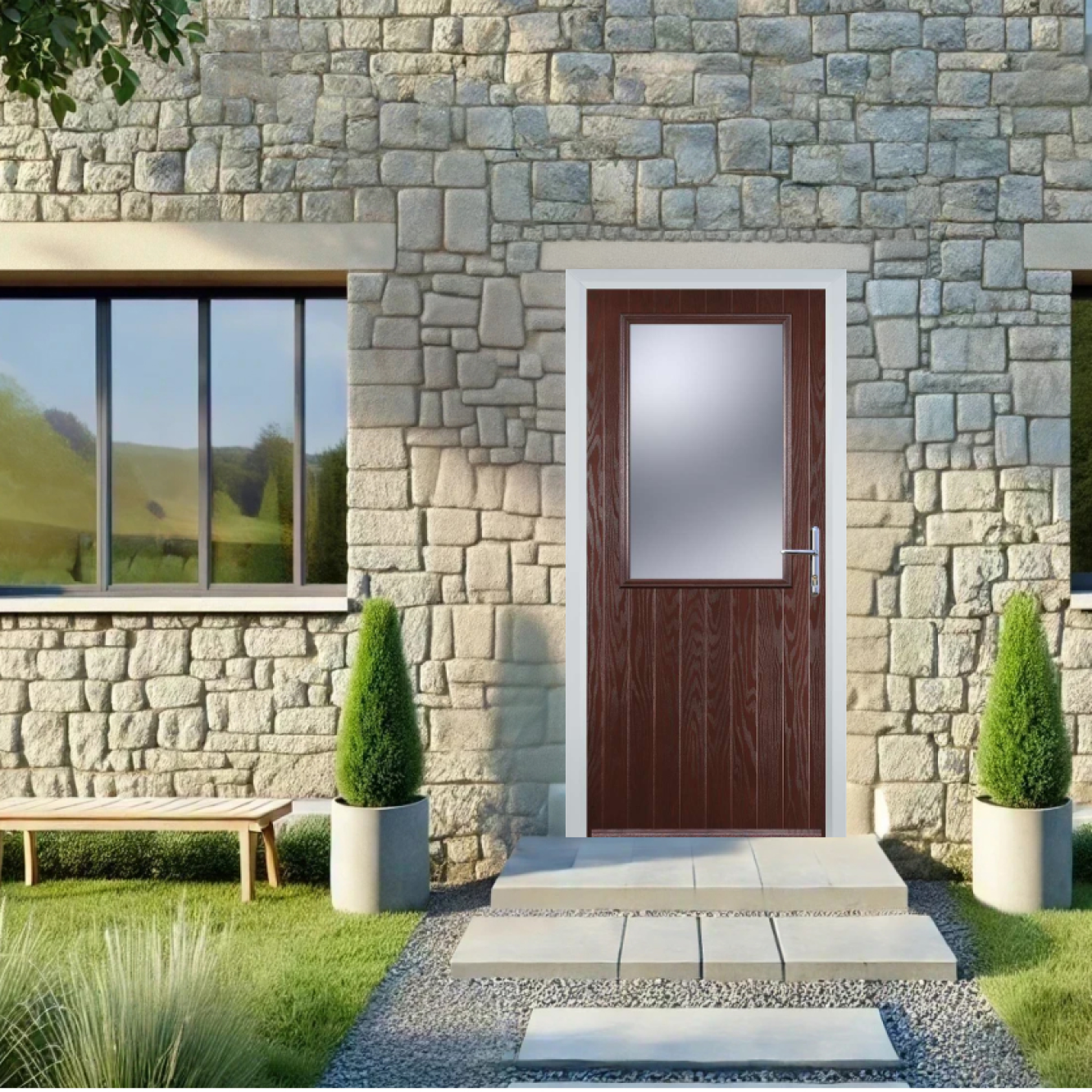 Door Stop Cottage Half Glaze (V) Composite Cottage Door In Dark Wood Image