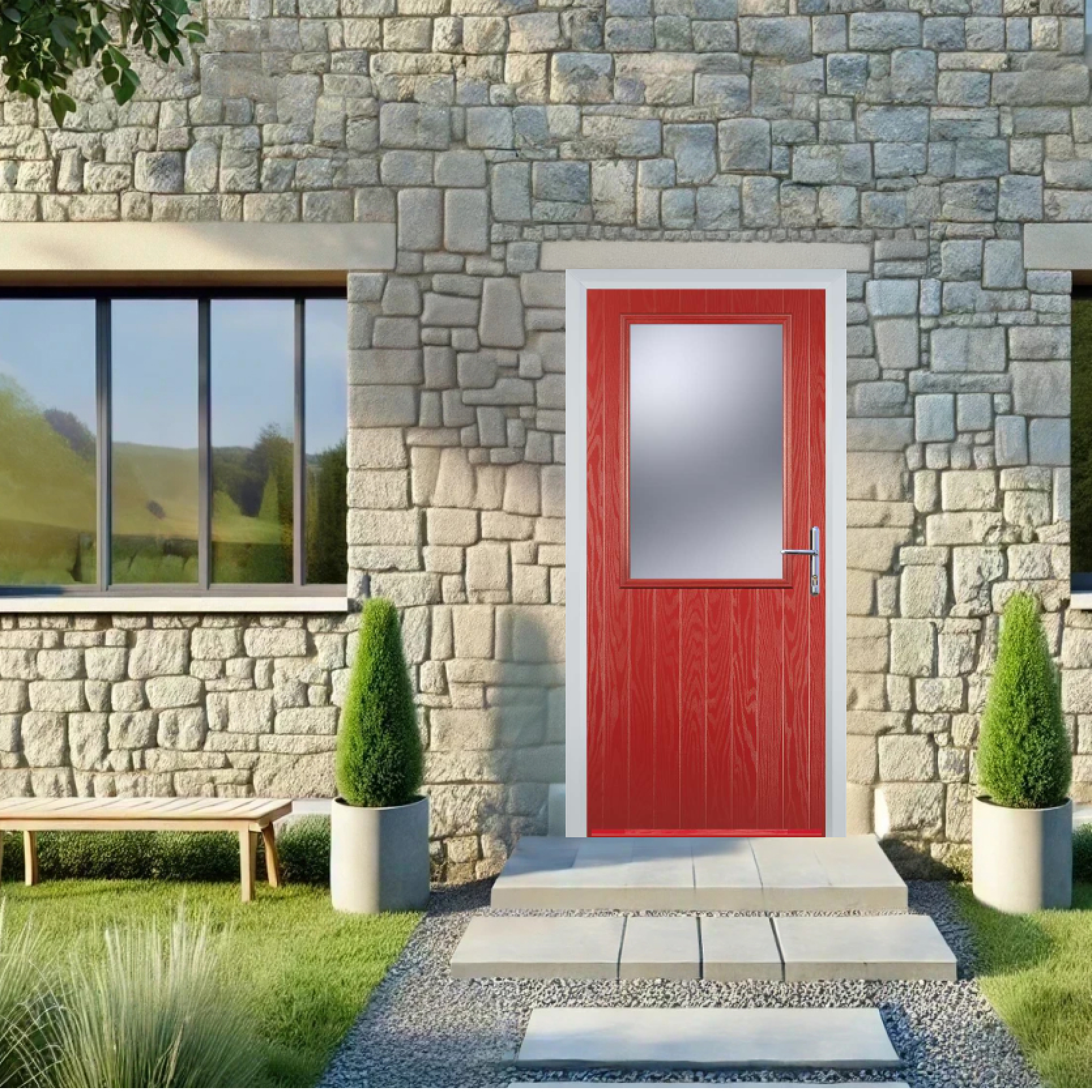 Door Stop Cottage Half Glaze (V) Composite Cottage Door In Poppy Red (High Gloss) Large
                        Image