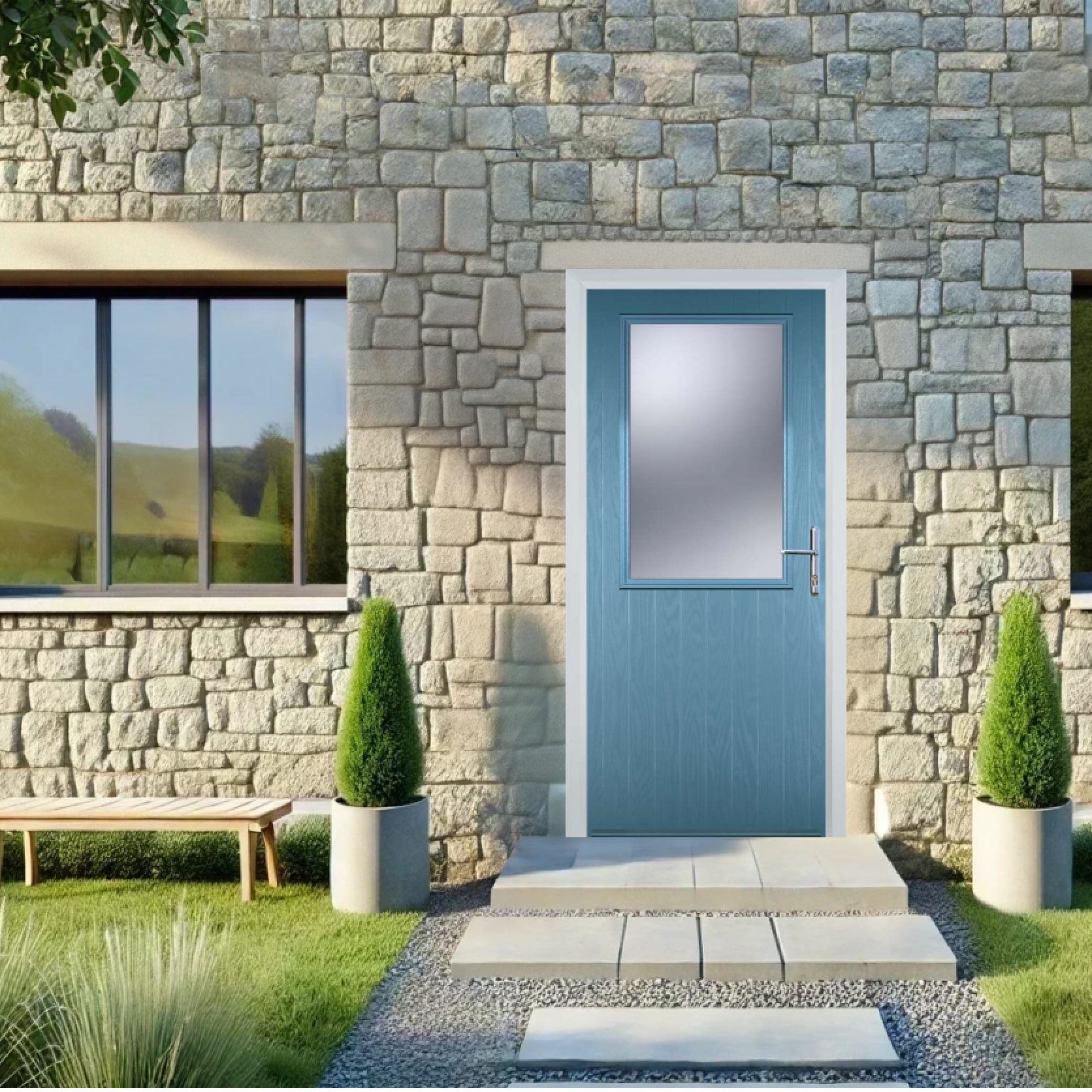Door Stop Cottage Half Glaze (V) Composite Cottage Door In Pastel Blue Large
                        Image