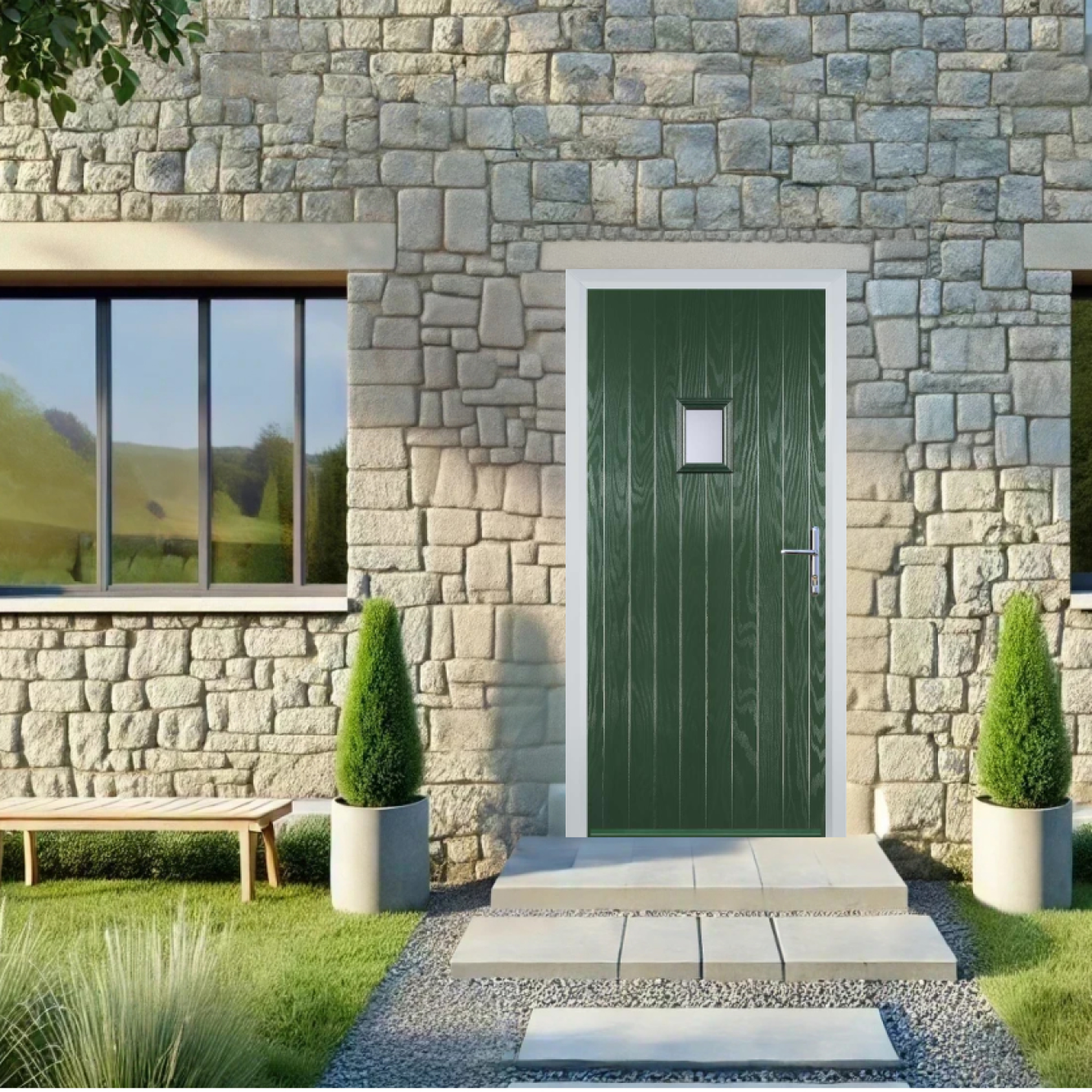 Door Stop Cottage High Square (62) Composite Cottage Door In Green Image