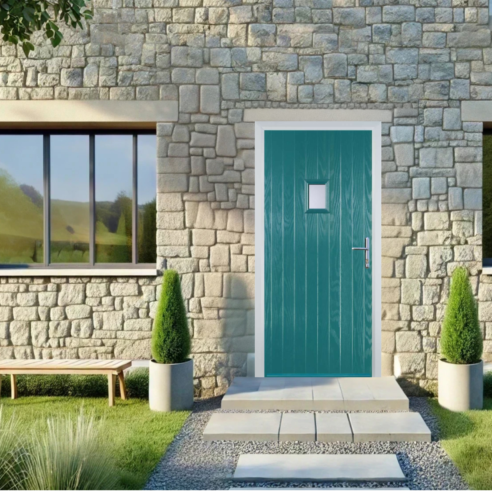 Door Stop Cottage High Square (62) Composite Cottage Door In Turquoise Blue Large
                        Image