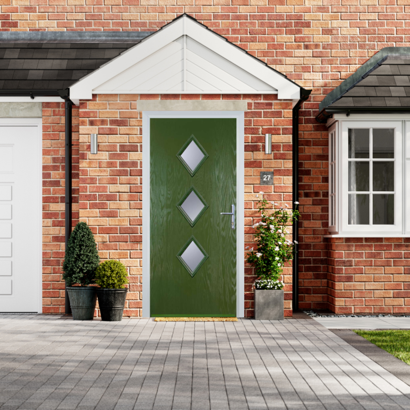 Door Stop 3 Diamond - Flush Grained (P3) Composite Flush Door In Fern Green Image