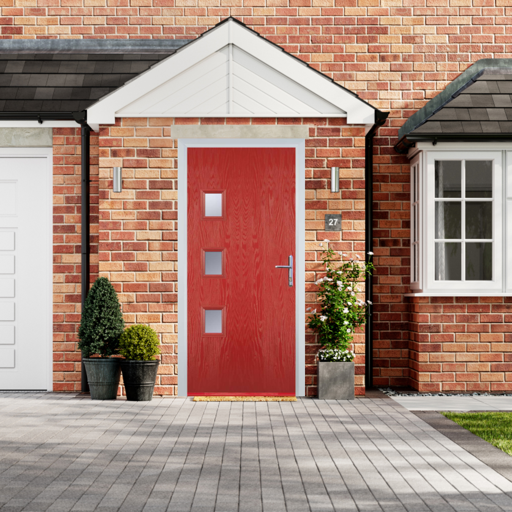 Door Stop 3 Square - Flush Grained (YH) Composite Flush Door In Red Large
                        Image