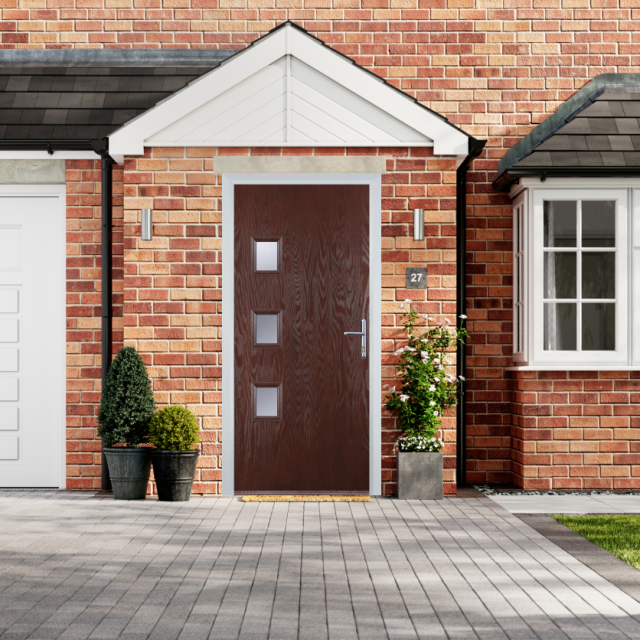 Door Stop 3 Square - Flush Grained (YH) Composite Flush Door In Dark Wood Thumbnail