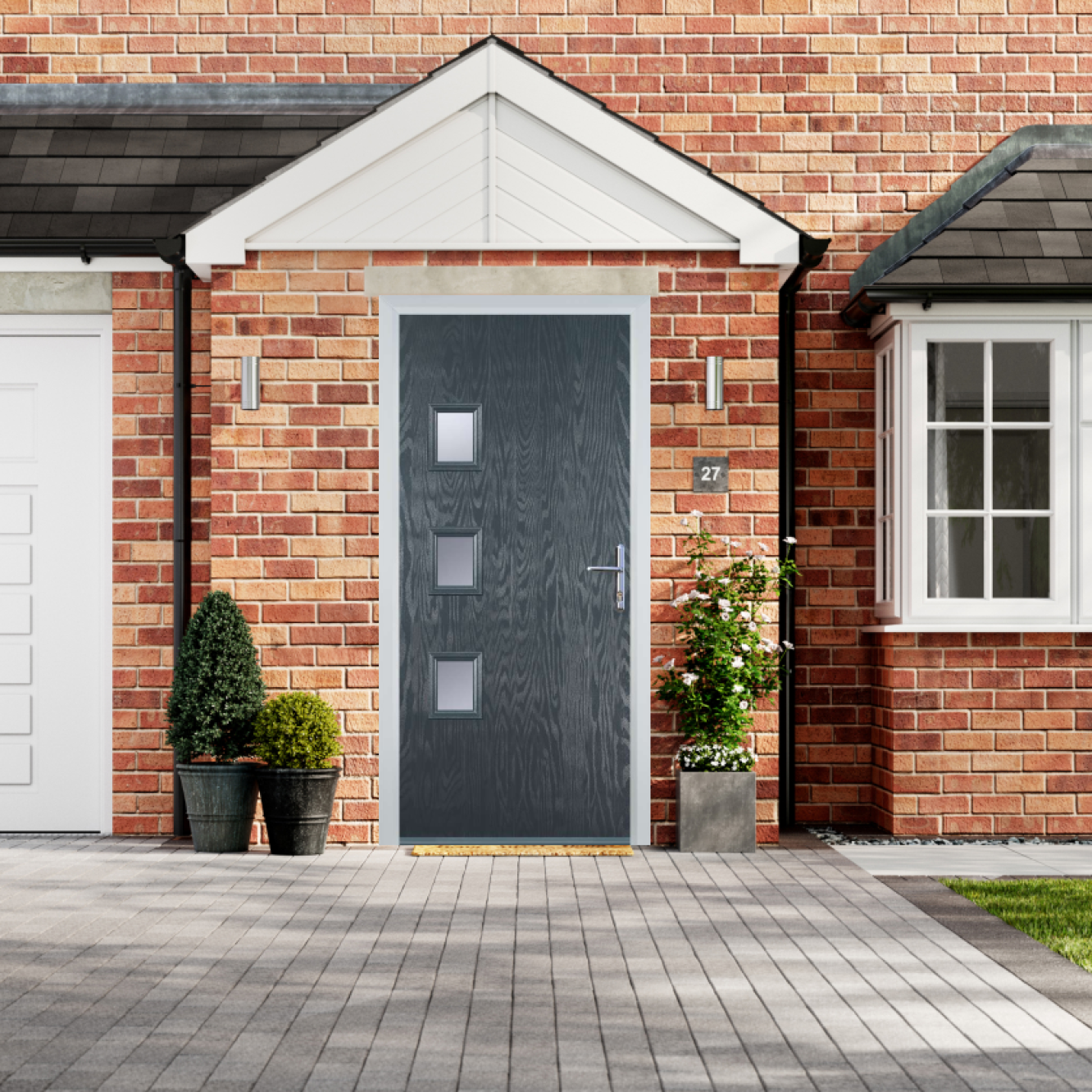 Door Stop 3 Square - Flush Grained (YH) Composite Flush Door In Grey Image