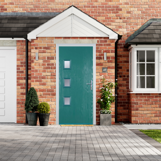 Door Stop 3 Square - Flush Grained (YH) Composite Flush Door In Turquoise Blue Thumbnail