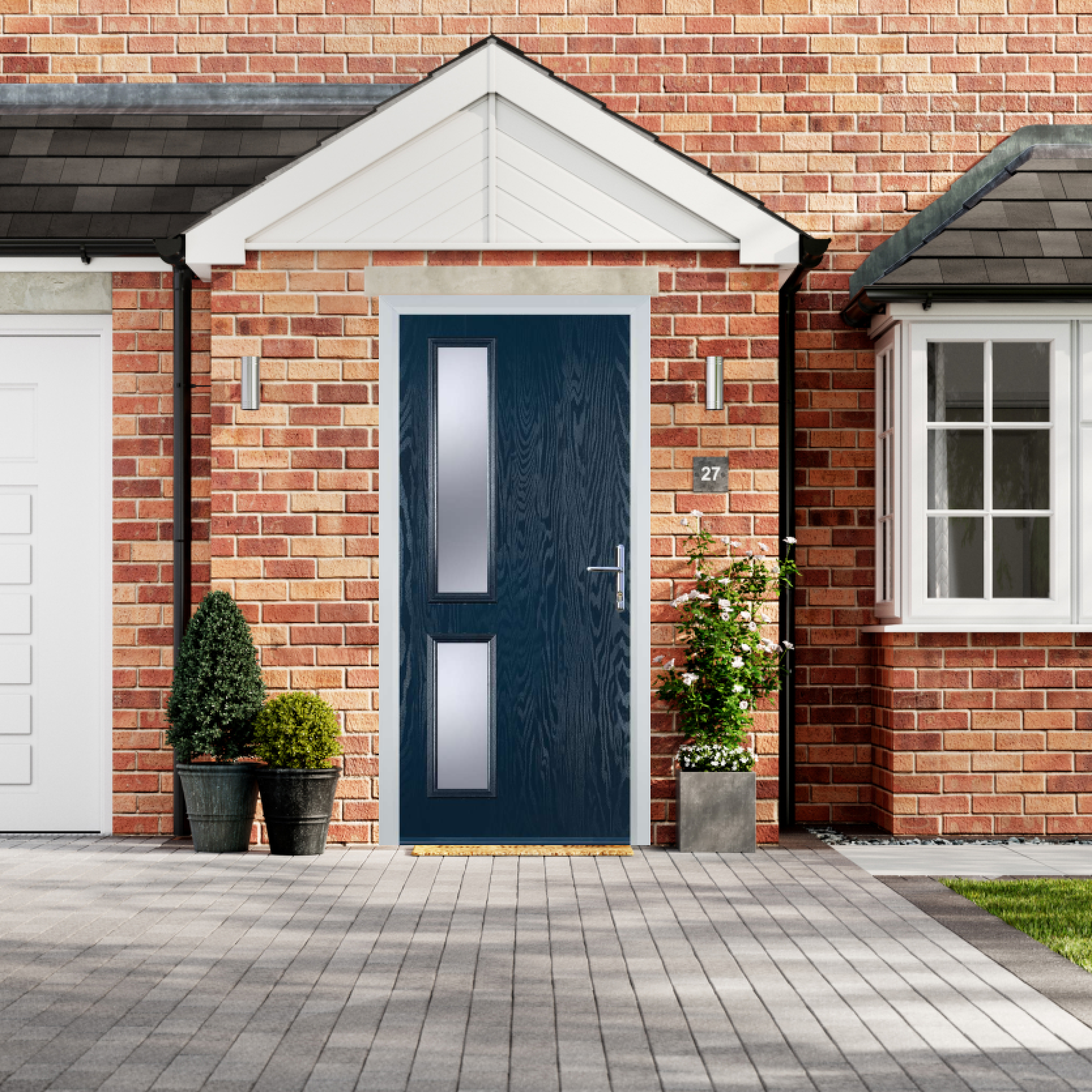 Door Stop Twin Side - Flush Grained (ZH) Composite Flush Door In Blue Large
                        Image