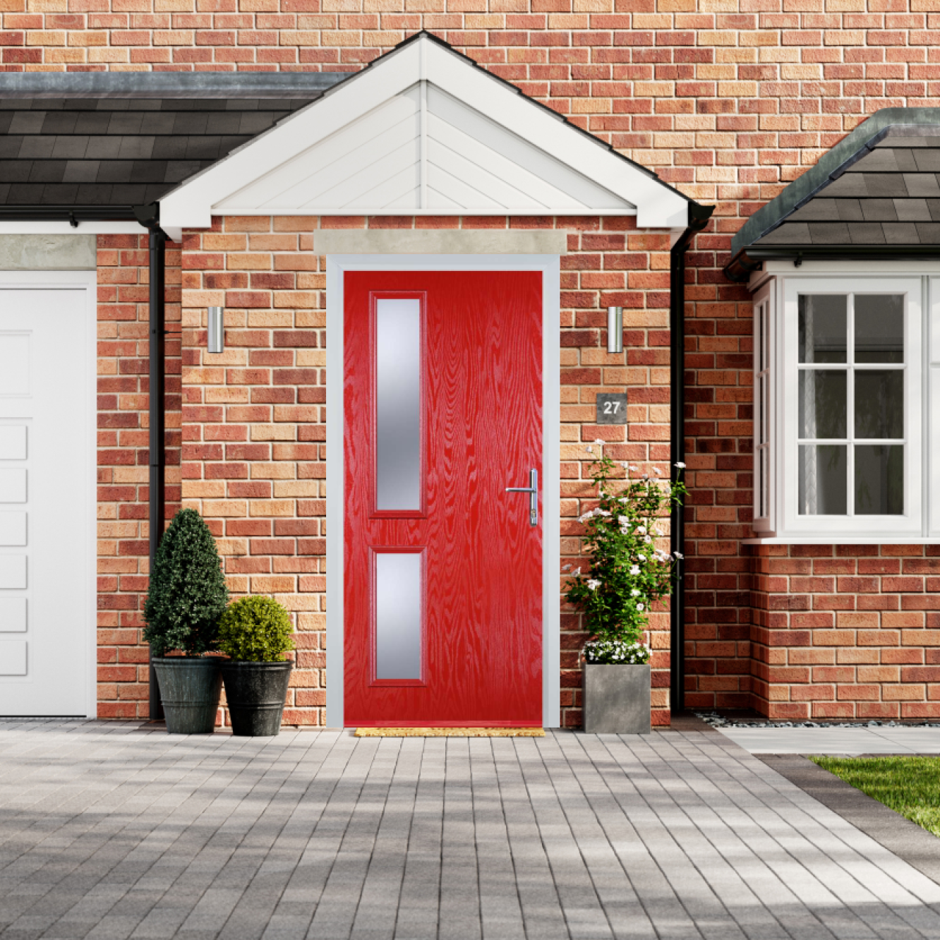 Door Stop Twin Side - Flush Grained (ZH) Composite Flush Door In Poppy Red (High Gloss) Image