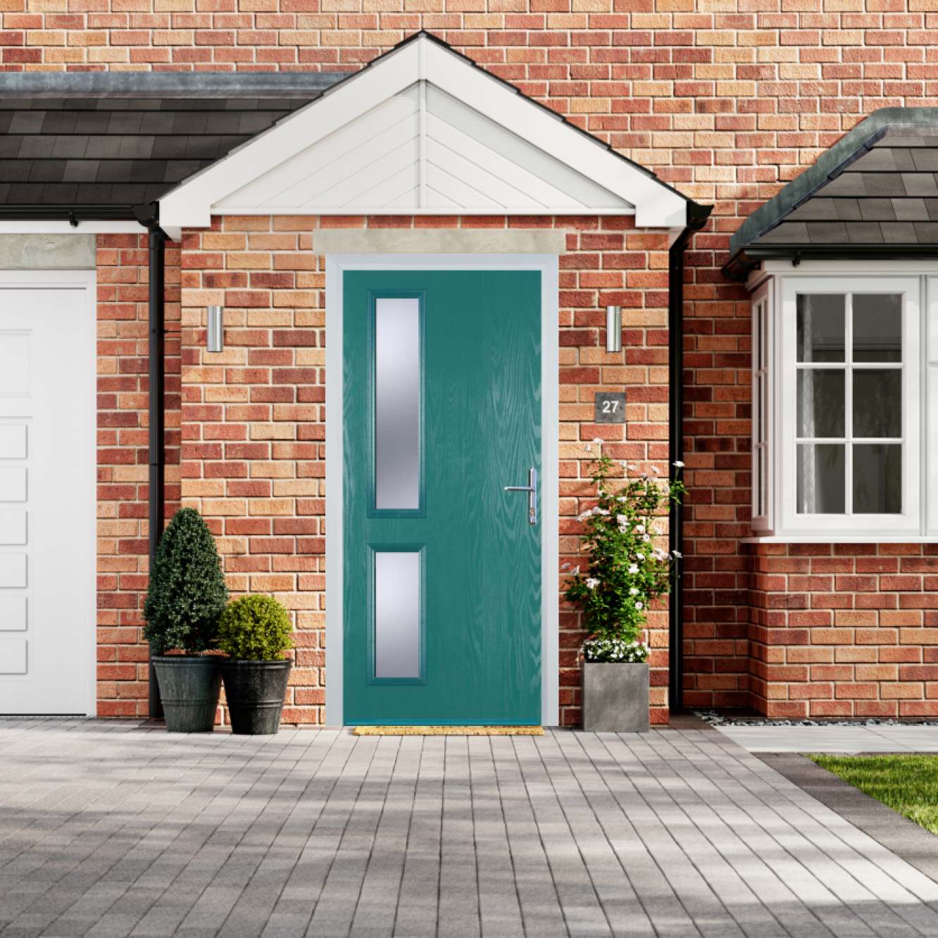 Door Stop Twin Side - Flush Grained (ZH) Composite Flush Door In Turquoise Blue Image
