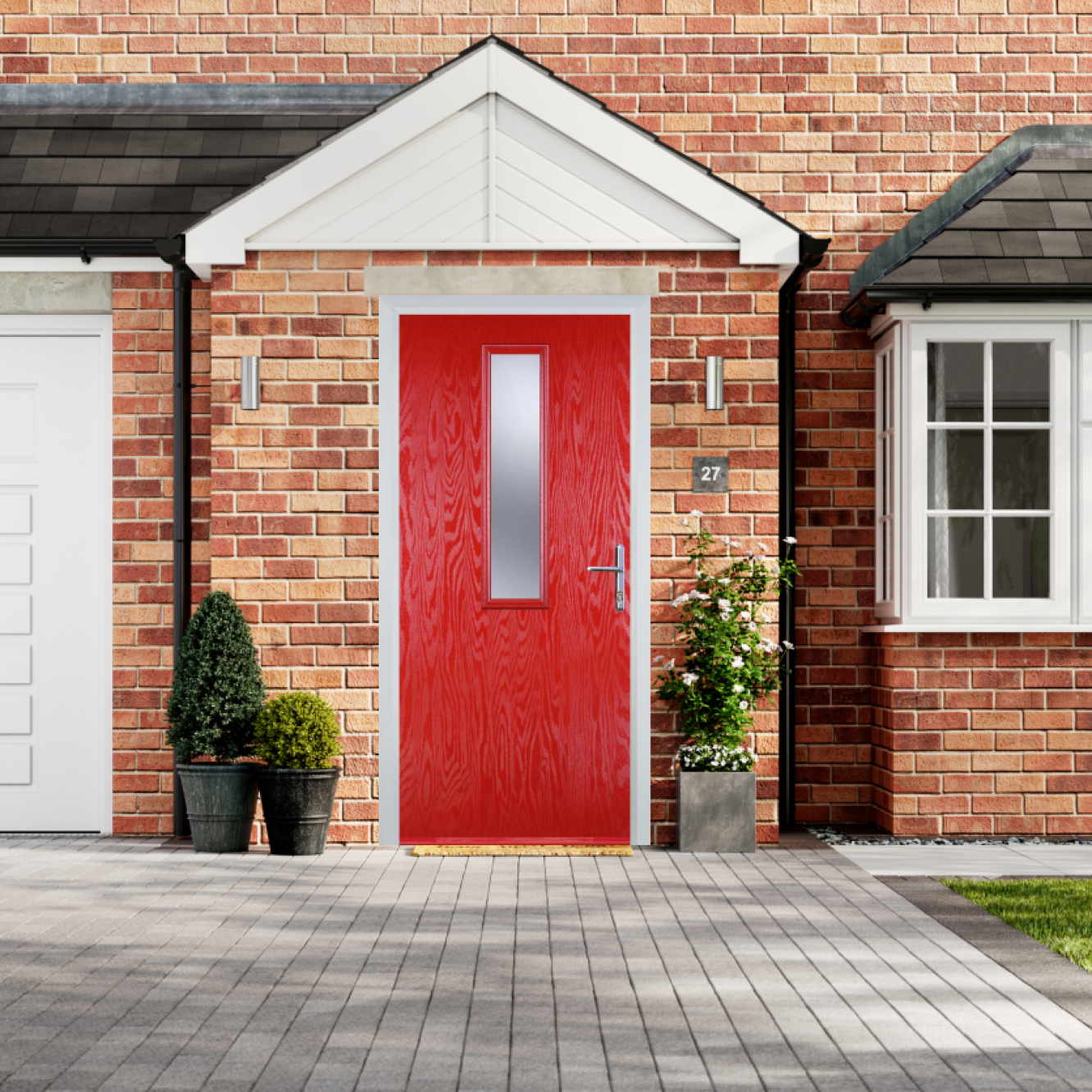Door Stop Mid Square - Flush Grained (57) Composite Flush Door In Poppy Red (High Gloss) Image