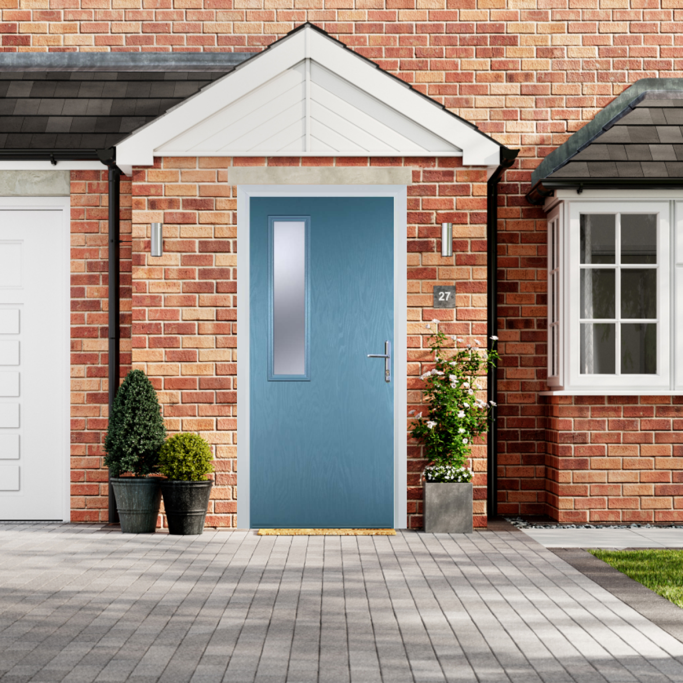 Door Stop Mid Square - Flush Grained (58) Composite Flush Door In Pastel Blue Image
