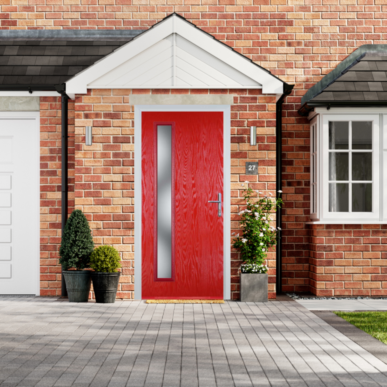 Door Stop Cottage Long - Flush Grained (60) Composite Flush Door In Poppy Red (High Gloss) Image