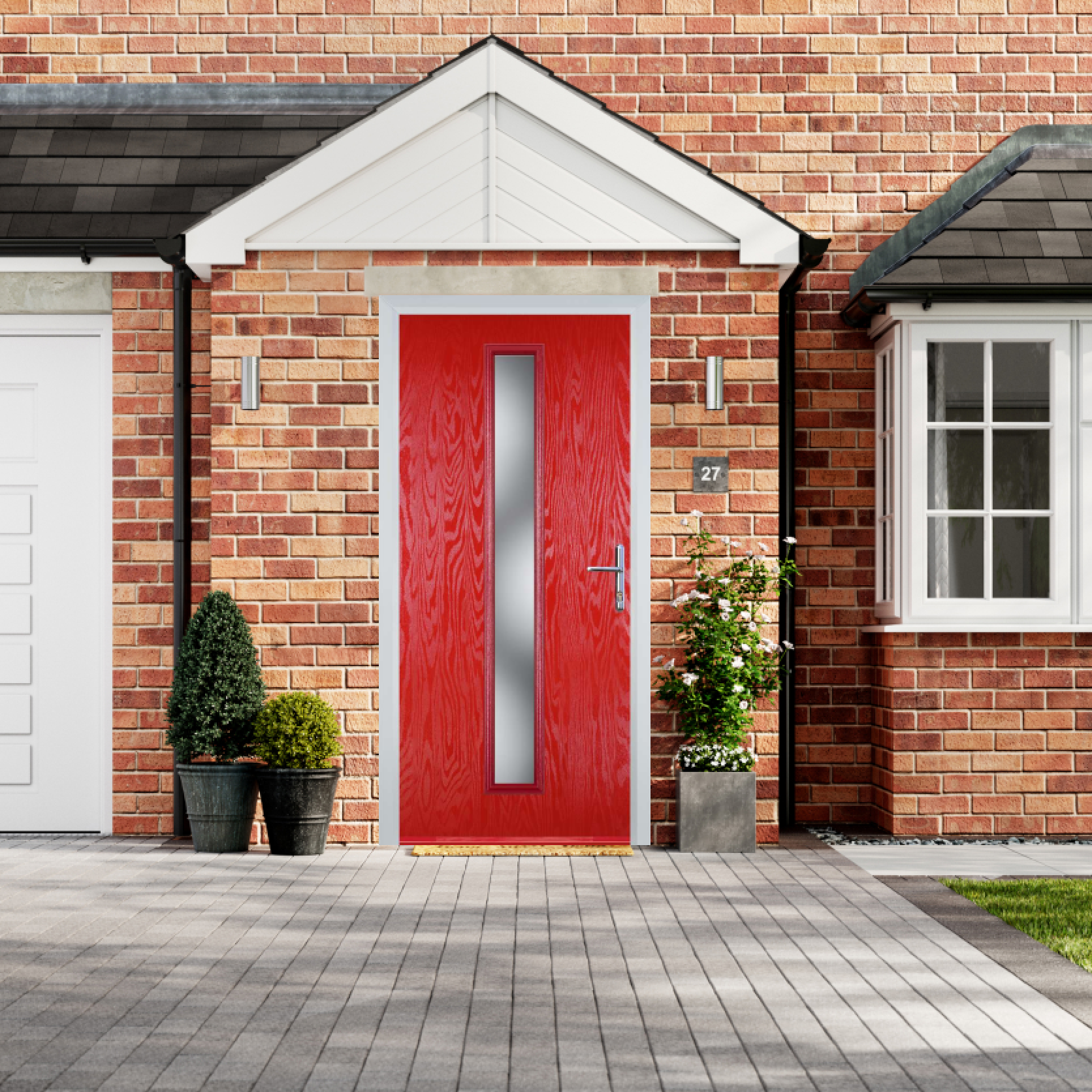 Door Stop Cottage Long - Flush Grained (59) Composite Flush Door In Poppy Red (High Gloss) Large
                        Image