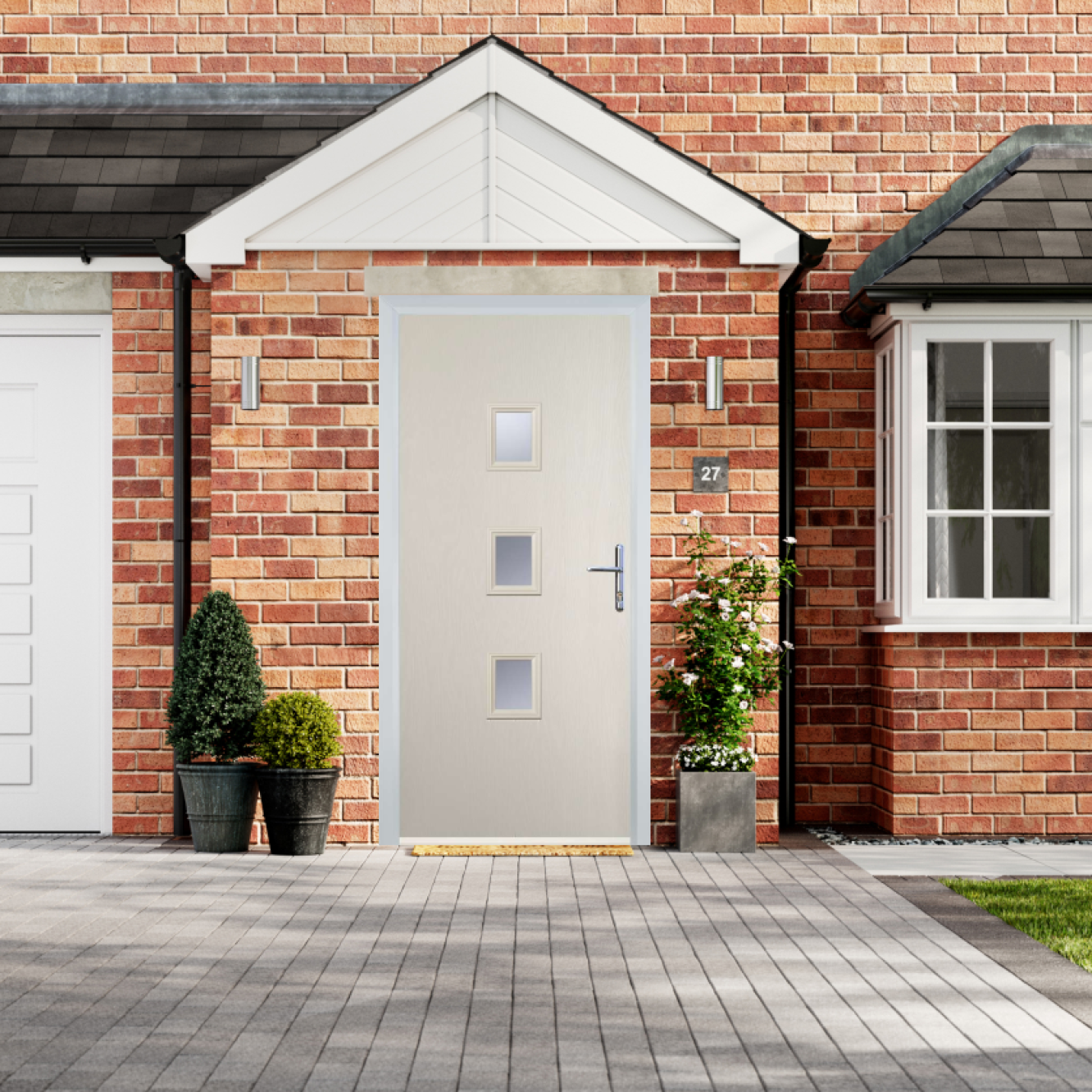 Door Stop 3 Square Mid - Flush Grained (Y3) Composite Flush Door In Cream Image