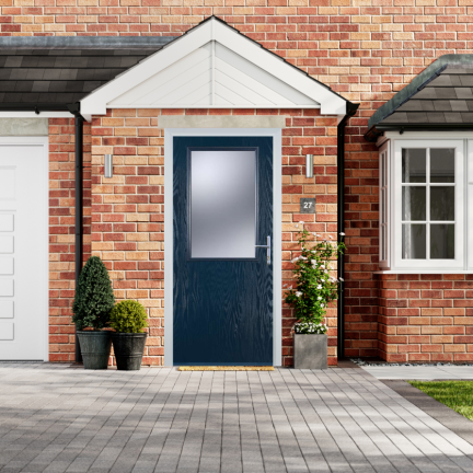 Door Stop Cottage Half Glaze - Flush Grained (V) Composite Flush Door In Blue