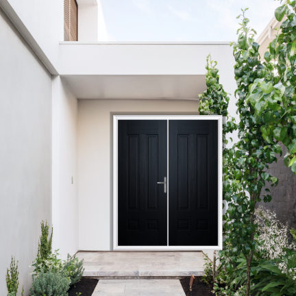 Comp Door Aston Solid Composite French Door In Black