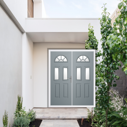 Comp Door Winslow 3 Sunburst Composite French Door In French Grey