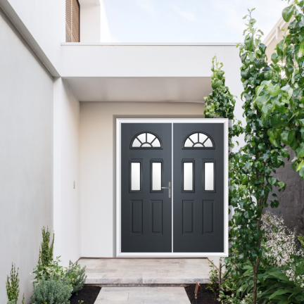 Comp Door Winslow 3 Sunburst Composite French Door In Slate Grey