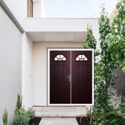 Comp Door Winslow 1 Sunburst Composite French Door In Rosewood