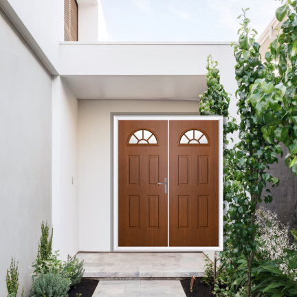 Comp Door Winslow 1 Sunburst Composite French Door In Oak