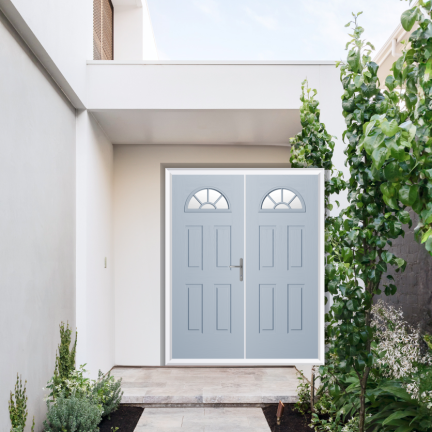 Comp Door Winslow 1 Sunburst Composite French Door In Duck Egg Blue
