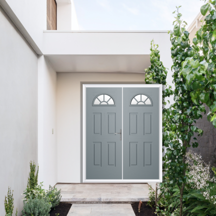 Comp Door Winslow 1 Sunburst Composite French Door In French Grey