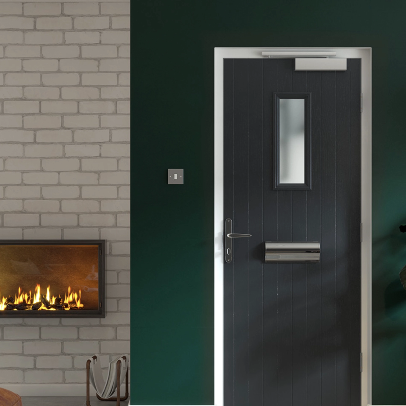 Door Stop 4 Panel 1 Arch FD30 Fire Door In Black Image