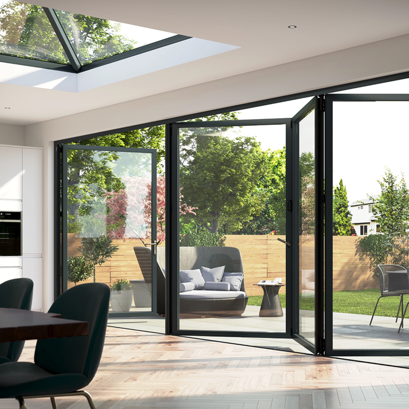 Korniche 6 Pane Bi-Fold Door In White (Satin) - All Doors Fold Right to Left (4400mm x 1091mm) Image