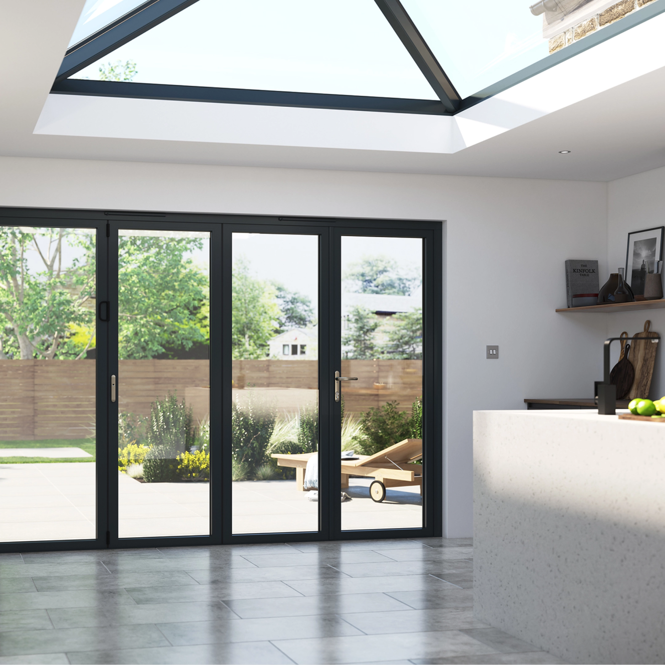 Korniche 6 Pane Bi-Fold Door In White (Satin) - All Doors Fold Right to Left (4400mm x 1091mm) Image