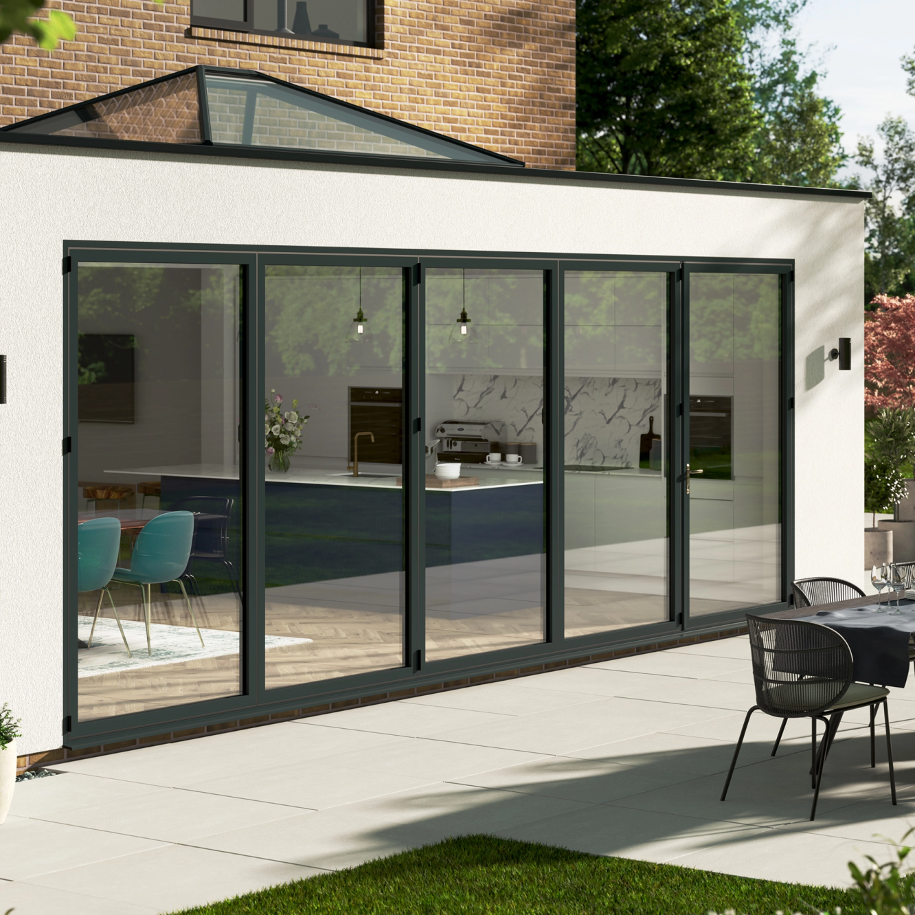 Korniche 6 Pane Bi-Fold Door In White (Satin) - All Doors Fold Right to Left (4400mm x 1091mm) Image