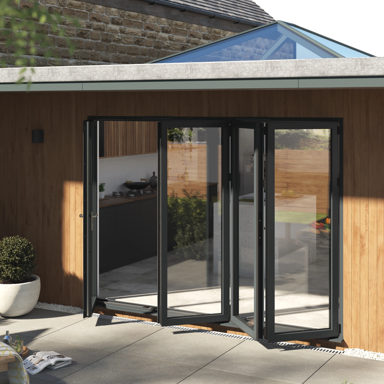Korniche 6 Pane Bi-Fold Door In White (Satin) - All Doors Fold Right to Left (4400mm x 1091mm) Image