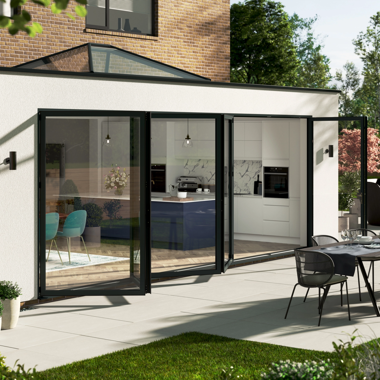 Korniche 6 Pane Bi-Fold Door In White (Satin) - All Doors Fold Right to Left (4400mm x 1091mm) Image