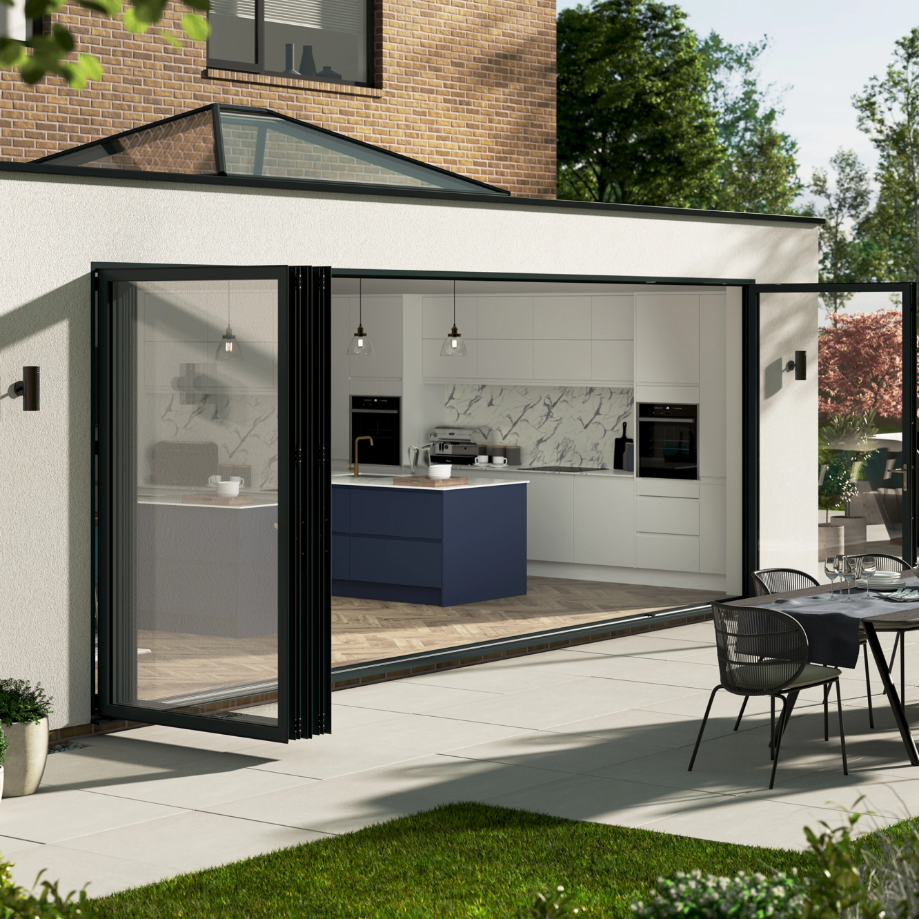Korniche 6 Pane Bi-Fold Door In White (Satin) - All Doors Fold Right to Left (4400mm x 1091mm) Image
