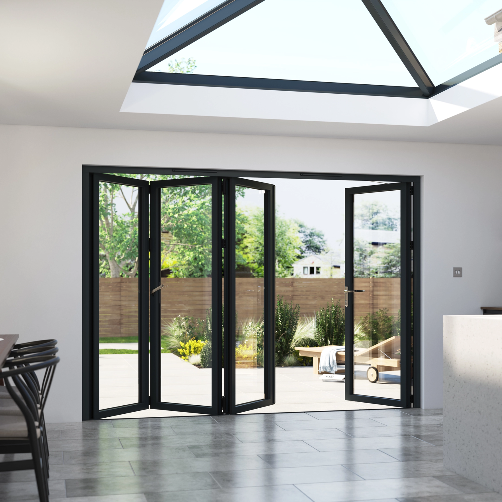 Korniche 6 Pane Bi-Fold Door In White (Satin) - All Doors Fold Right to Left (4400mm x 1091mm) Large
                        Image
