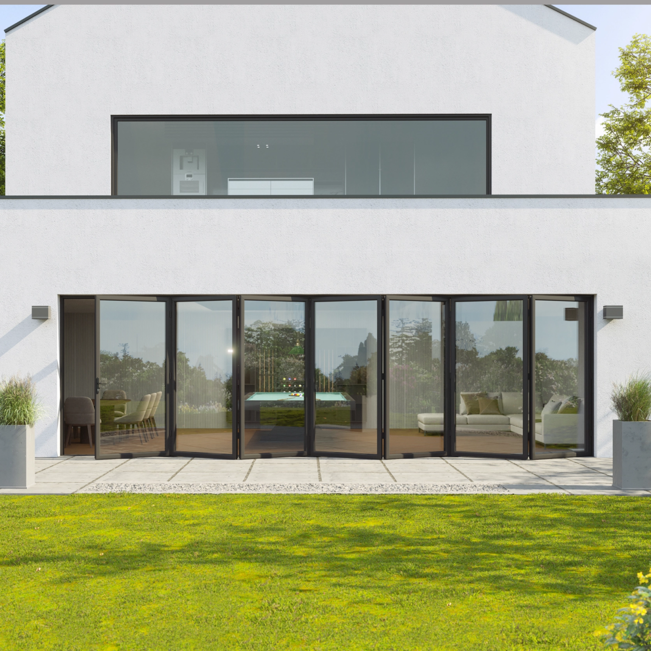 Korniche 7 Pane Bi-Fold Door In White (Satin) - All Doors Fold Right to Left (4400mm x 1810mm) Image